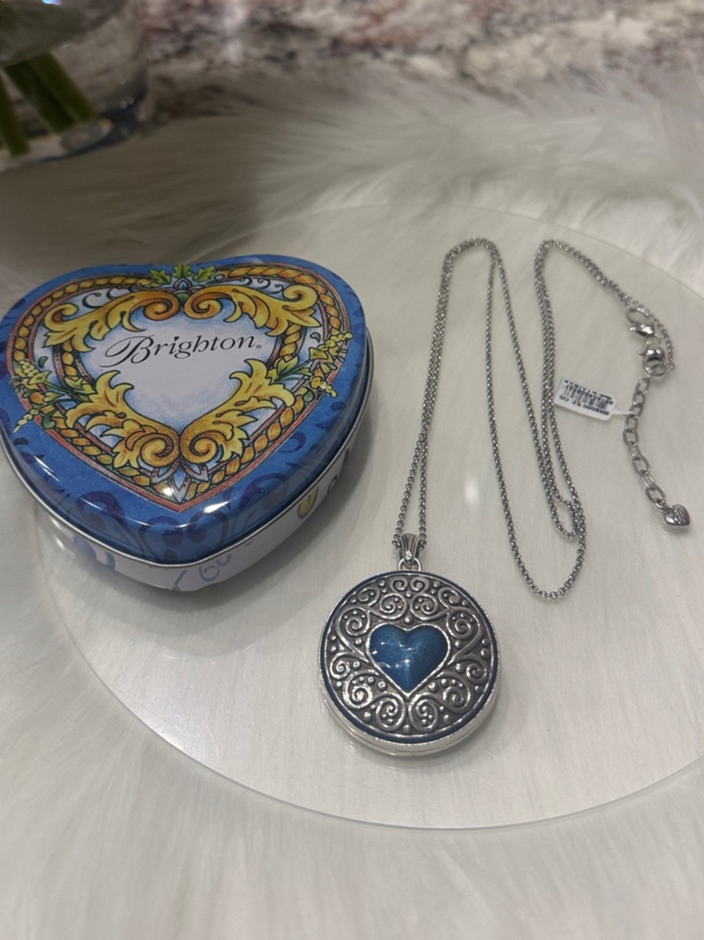 💙🆕 Brighton Silver Filigree Heart Locket with Blue Enamel NWT